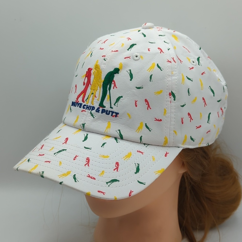 Drive Chip Putt White All Over Print Embroidered Golf Themed Hat OSFM Strapback